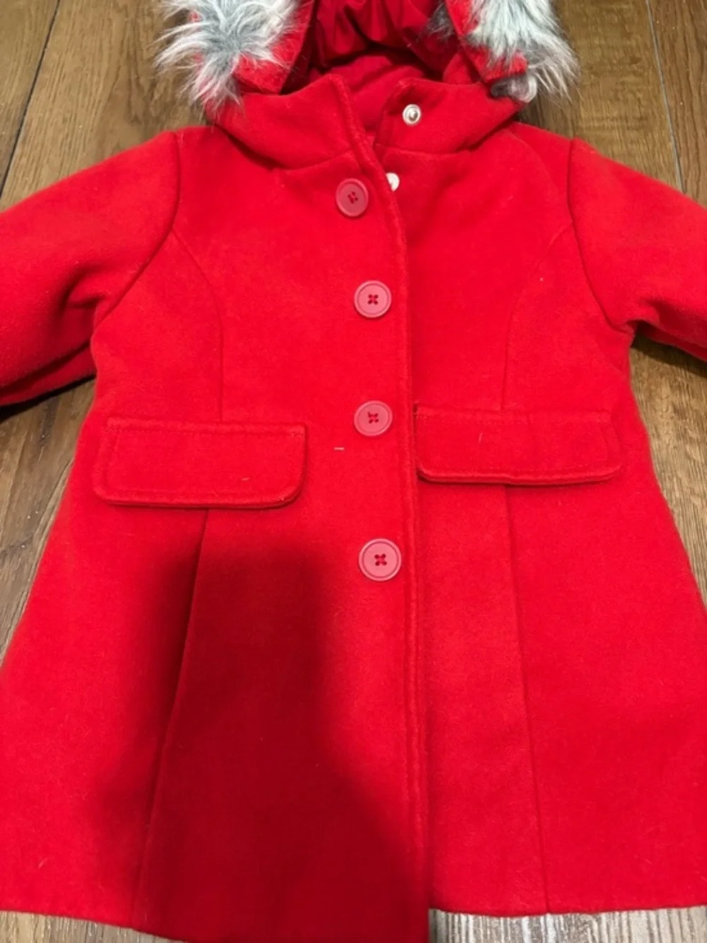 Cat & Jack Toddler Girls Red Coat Size 2T Faux Fur‎ Hood Jacket